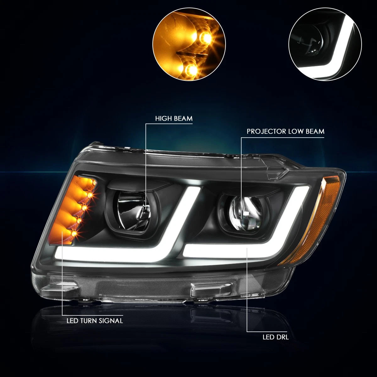 Full LED Side Marker Turn Signal Headlights for Freightliner Cascadia (2008–2017)