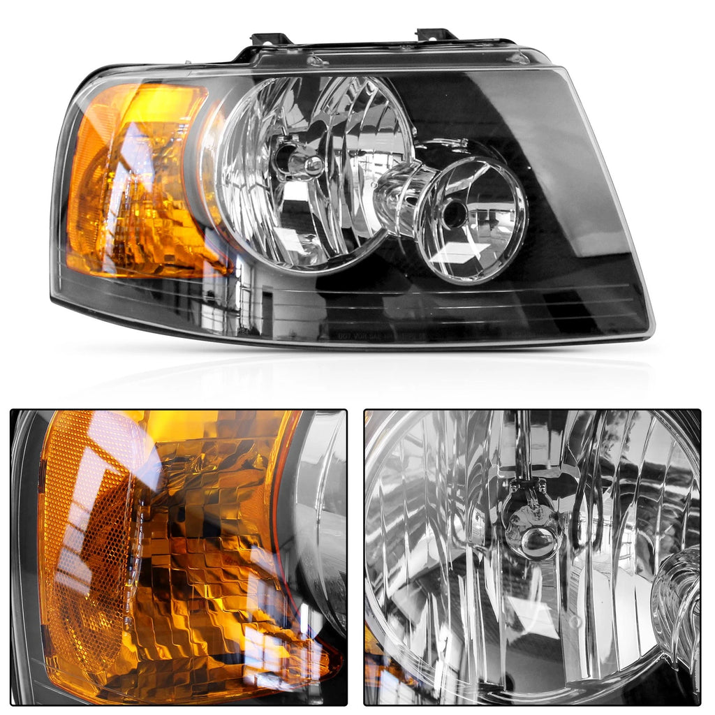 Set of 2 Headlight Assemblies Black for Ford Expedition (2003-2006)