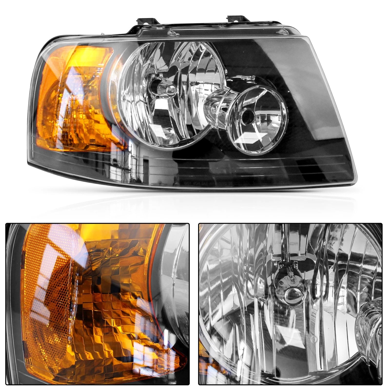 Set of 2 Headlight Assemblies Black for Ford Expedition (2003-2006)