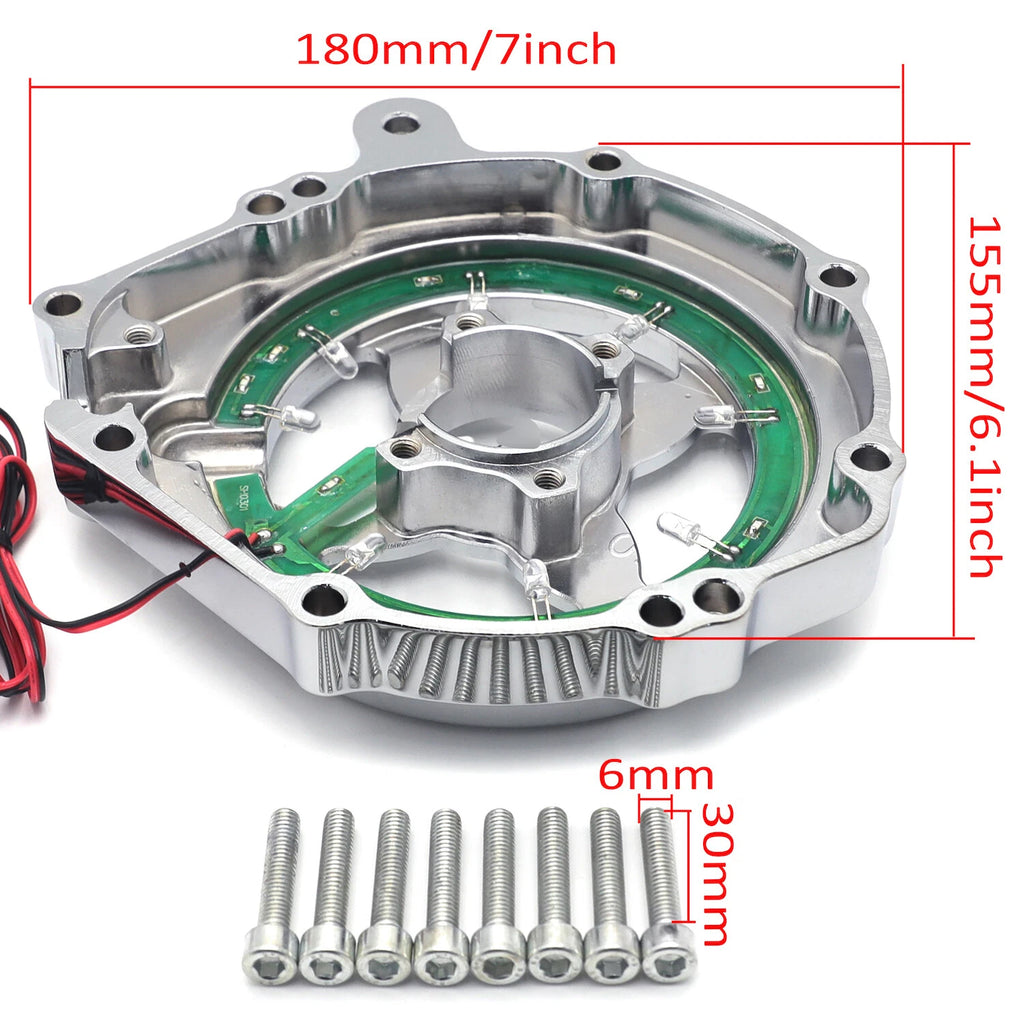 Chrome Engine Stator Cover with Red LED for Honda CBR1000RR (2004–2007) & CB1000RA (2008–2024)