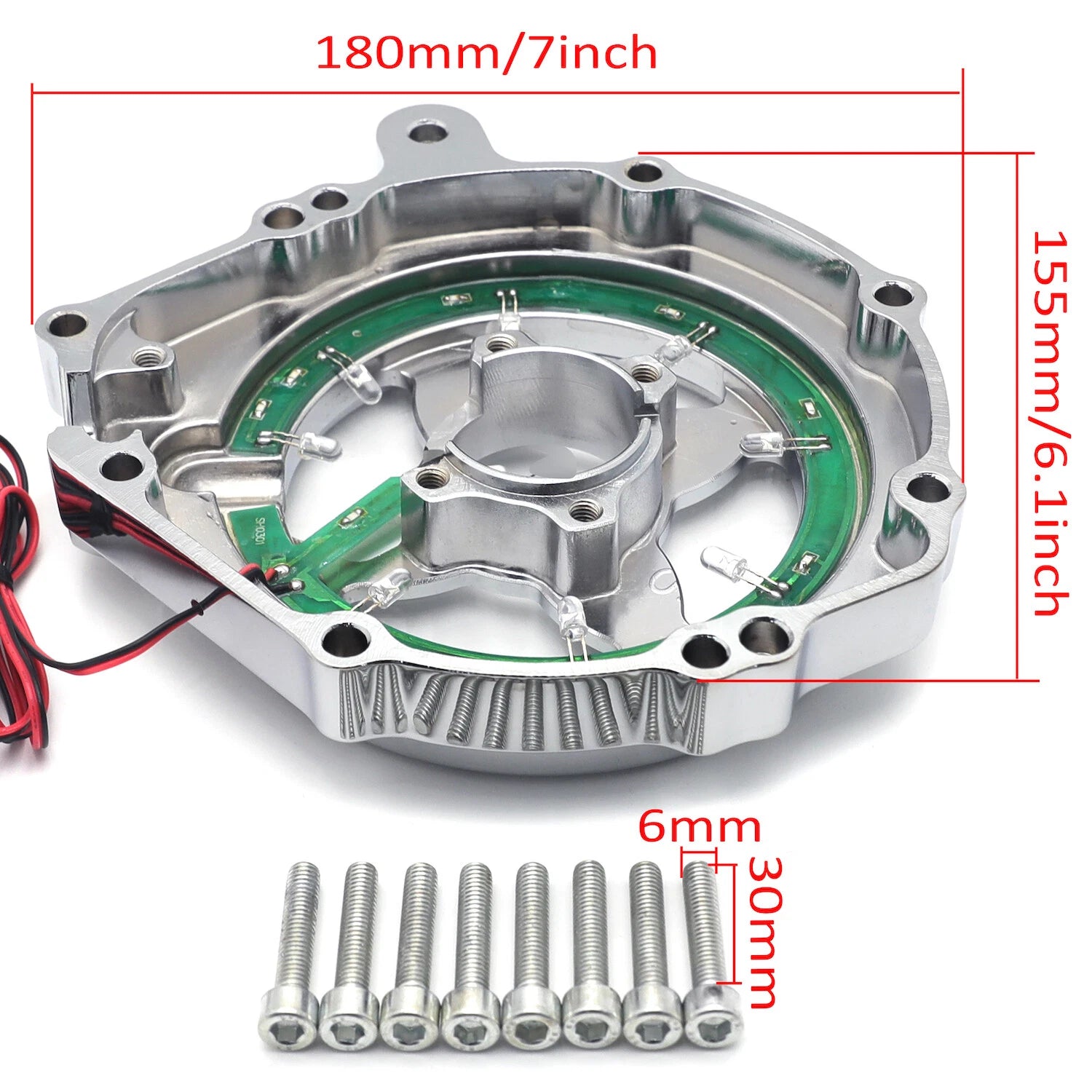 Chrome Engine Stator Cover with Red LED for Honda CBR1000RR (2004–2007) & CB1000RA (2008–2024)
