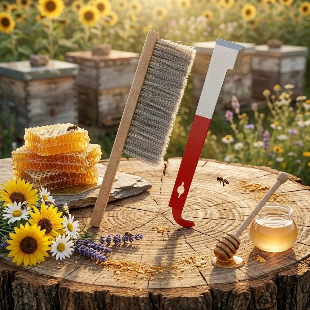 Stainless Steel Hive Pry Tool & Dual Row Bee Brush for Beekeepers