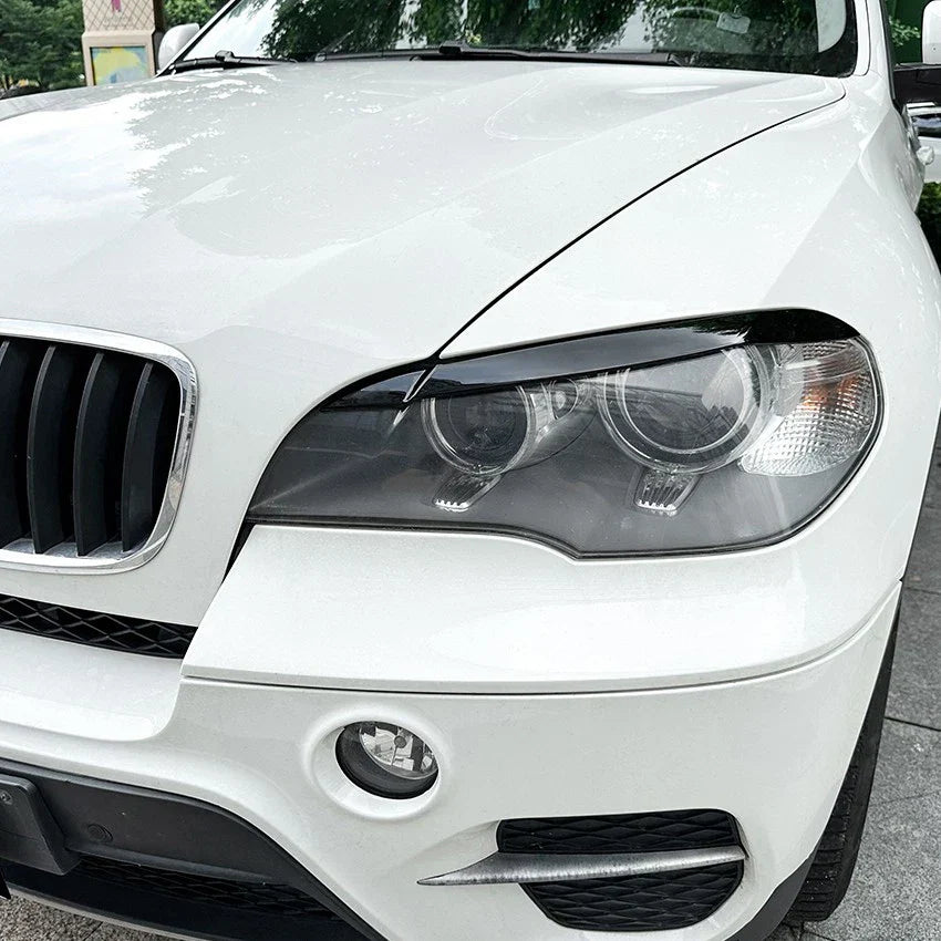 Gloss Black Headlight Eye Lid Eyebrow Trim Cover for BMW X5 E70 (2008–2013)