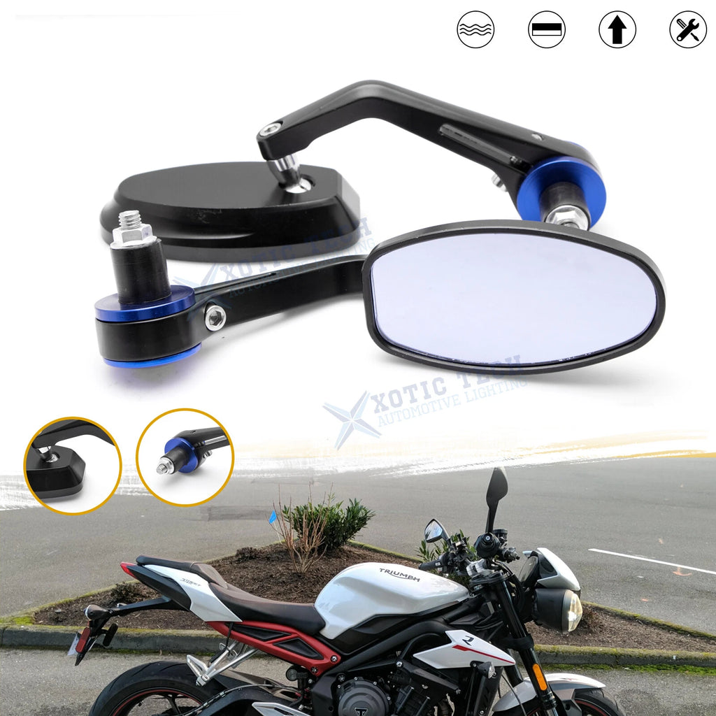 Blue Aluminum 22mm Rear View Handlebar End Mirrors for Universal (22mm)