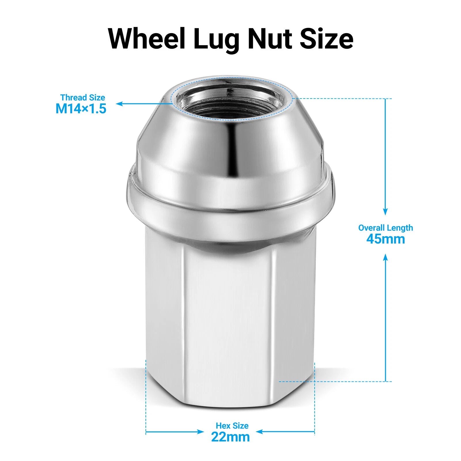24pc Factory Style Lug Nuts for 14x1.5mm (1.8in) 7/8in Hex Chrome (2012–2014)