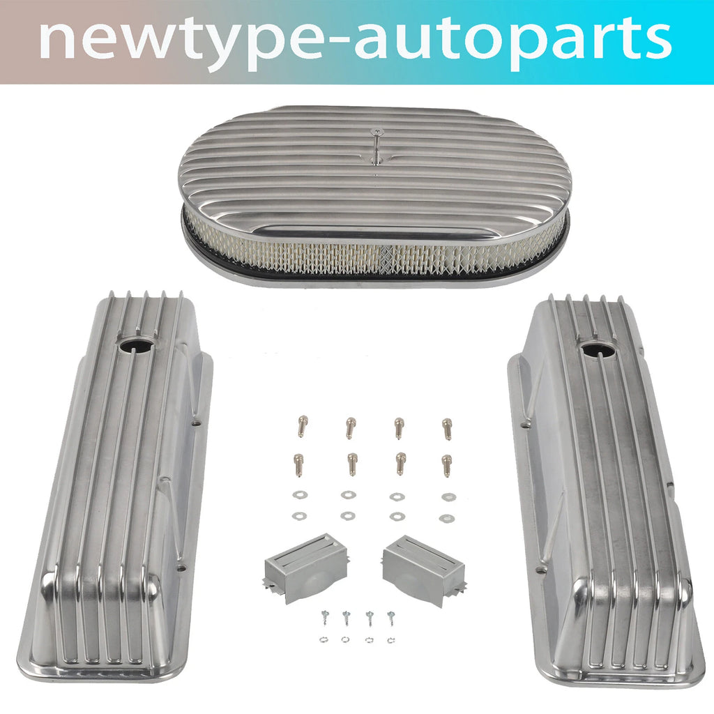 Tall Finned Valve Covers & 15" Oval Air Cleaner Kit for SBC Chevy (1958–1986)
