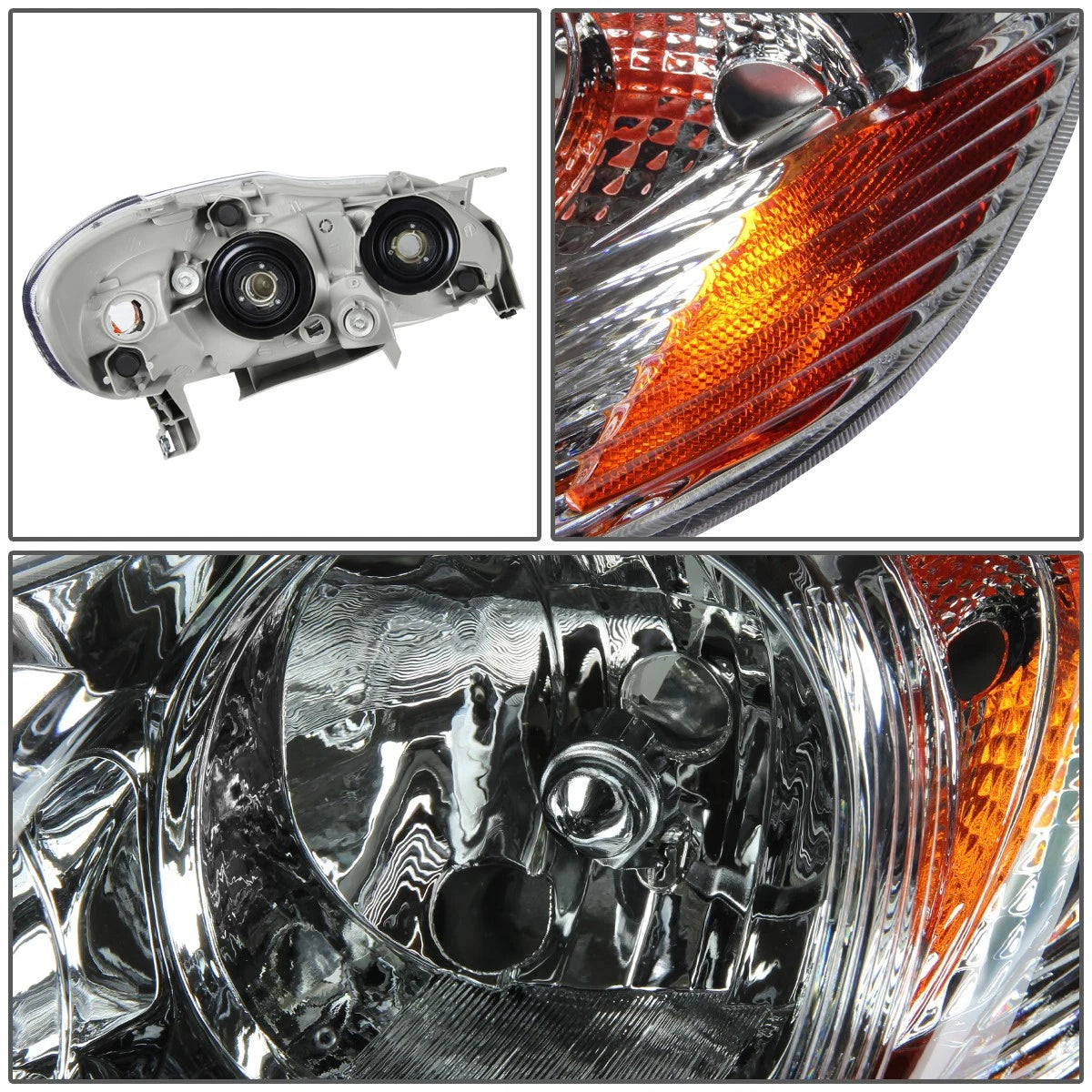 Chrome Clear Headlight + Amber Corner + Smoke LED Fog Light Kit for Toyota Corolla (2003–2008)