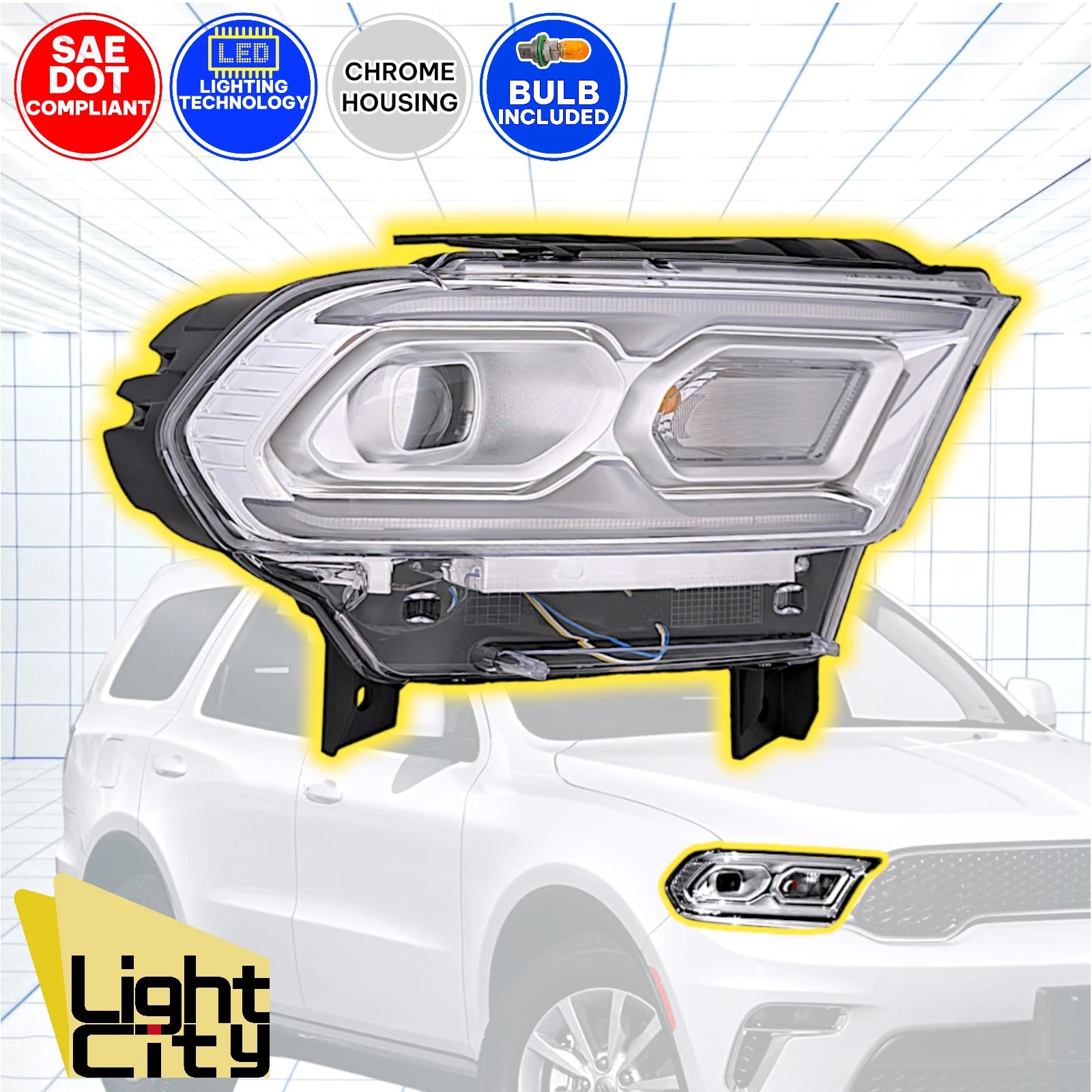 LED Halogen Signal Headlight for Dodge Durango (2021–2024) RH Chrome
