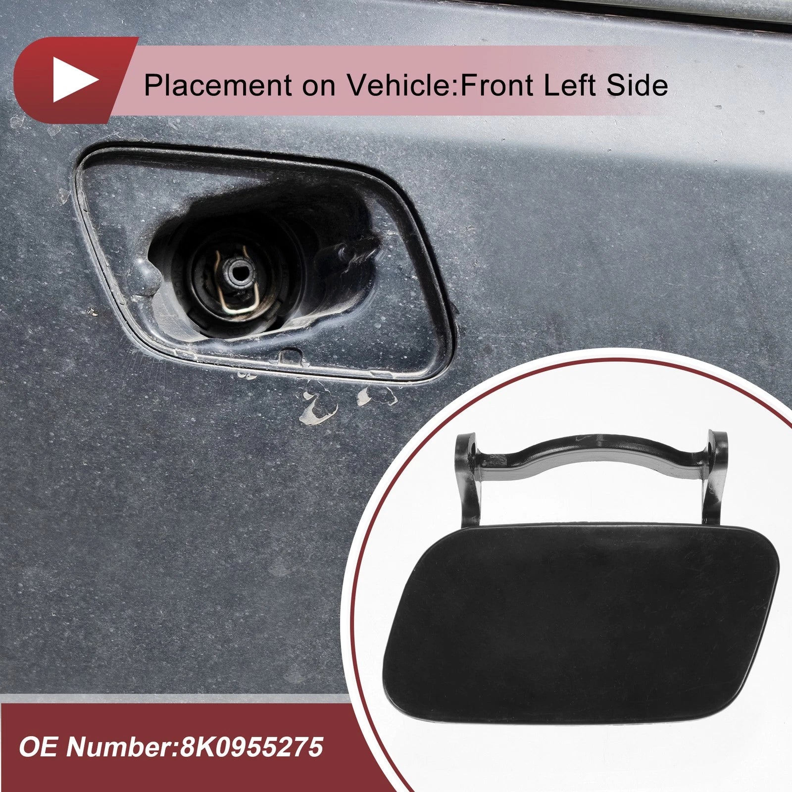 Front Left Washer Nozzle Cover Cap for Audi A4 (2013–2016) 8K0955101B Black
