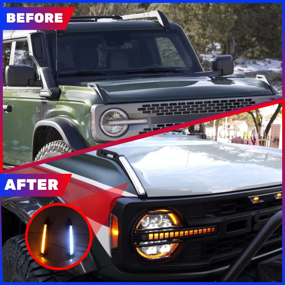 Hood Trail Marker Daytime Running Light with Turn Signal for Ford Bronco (2021–2024)
