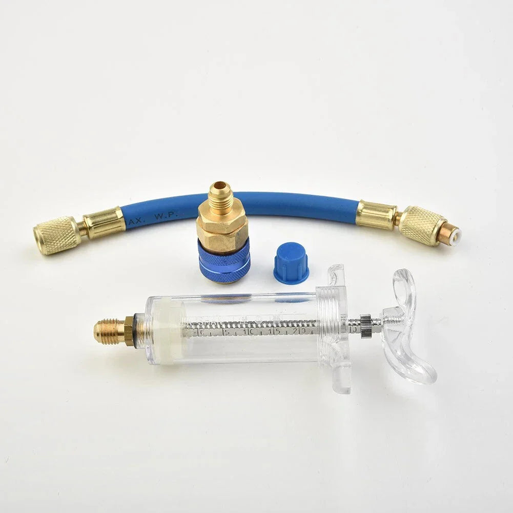 Oil & Dye Injector R134A 1 OZ Hand Turn Pump Oil Injection Vehicle A/C Adapter