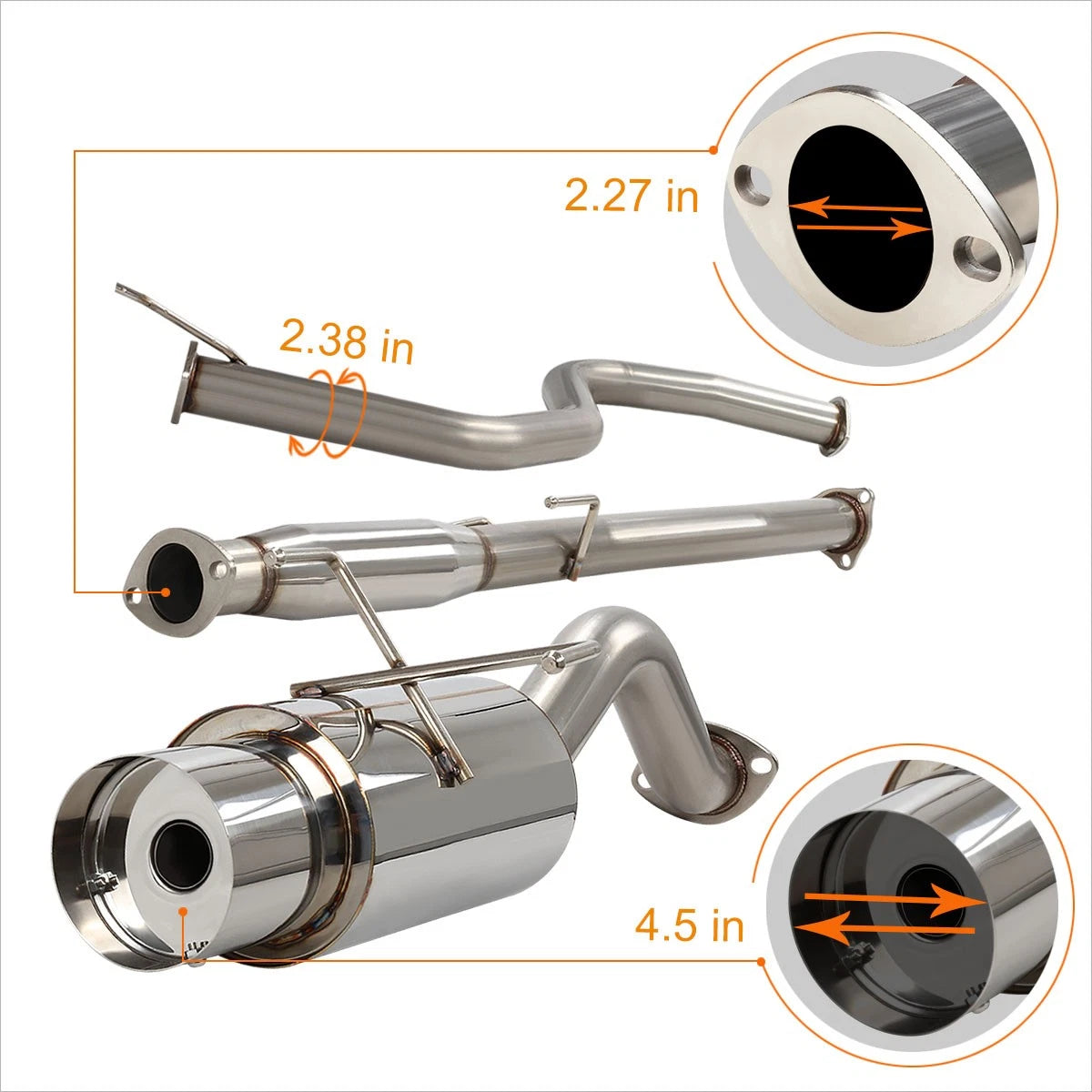 Catback Exhaust System for Honda Civic Si/DX 3-Dr HB (1992–1995) - 4" Tip, S.S.