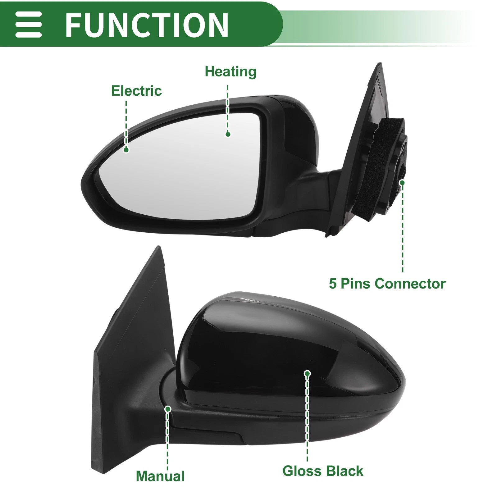 5 Pins Left Driver Side Door Mirror for Chevrolet Cruze (2011–2015)