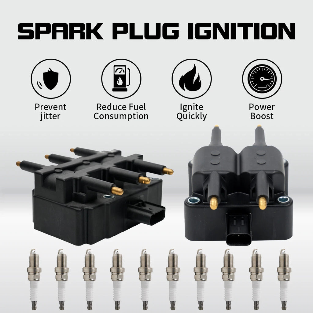 2X Ignition Coils + 10X Spark Plugs for Jeep Wrangler Dodge Chrysler (UF305)