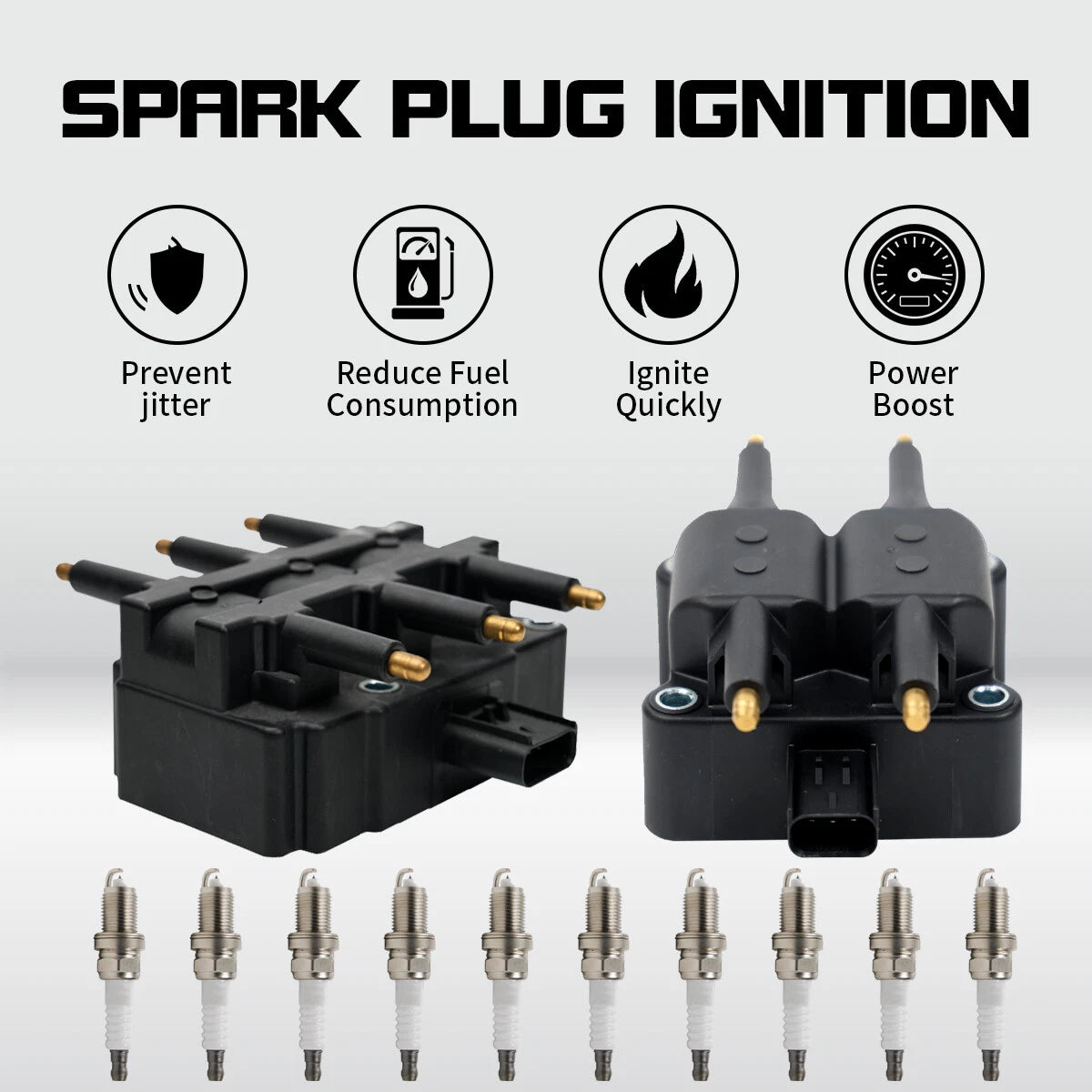 2X Ignition Coils + 10X Spark Plugs for Jeep Wrangler Dodge Chrysler (UF305)