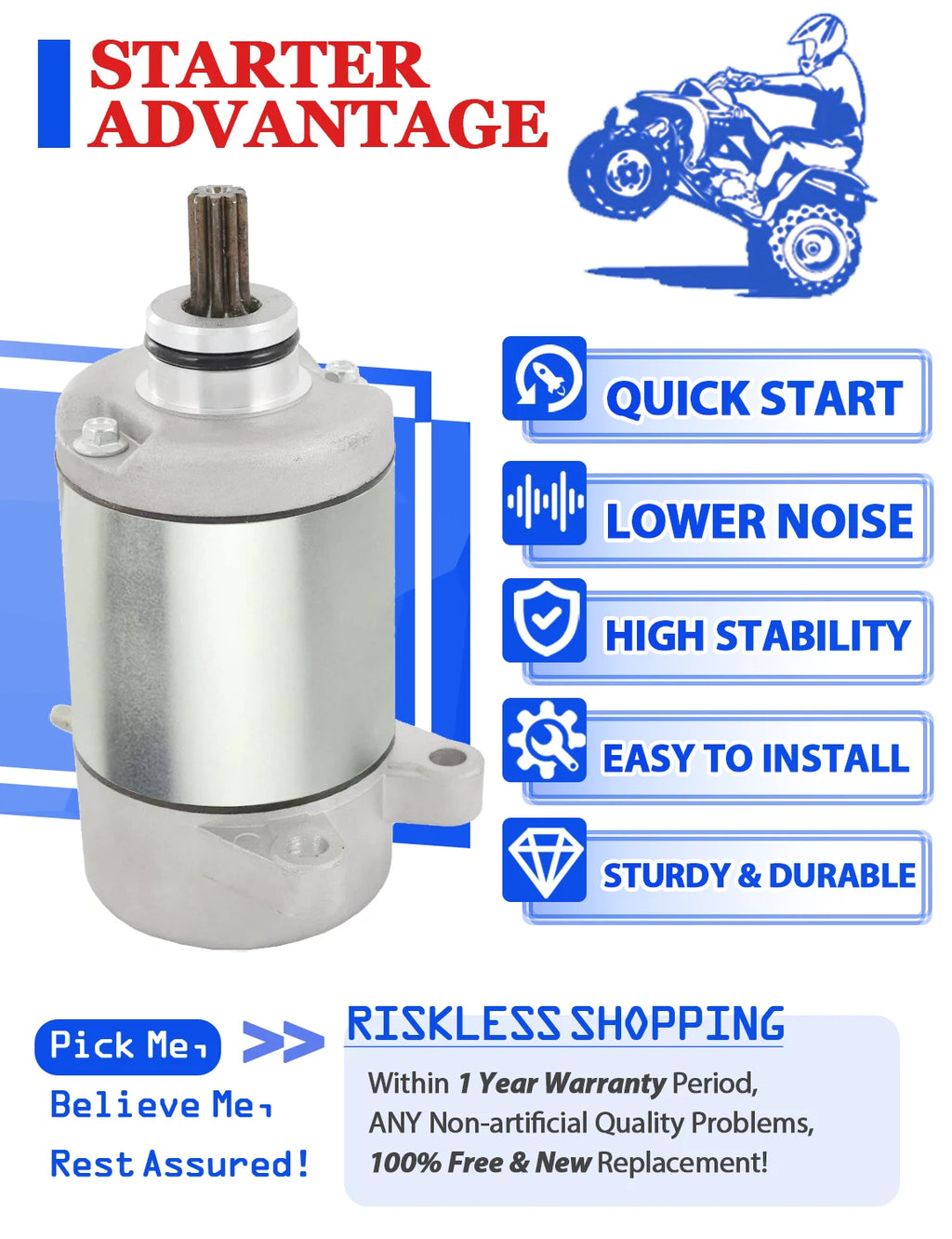 Starter with Relay for Honda TRX400FGA FourTrax Rancher 400 (2004–2007)