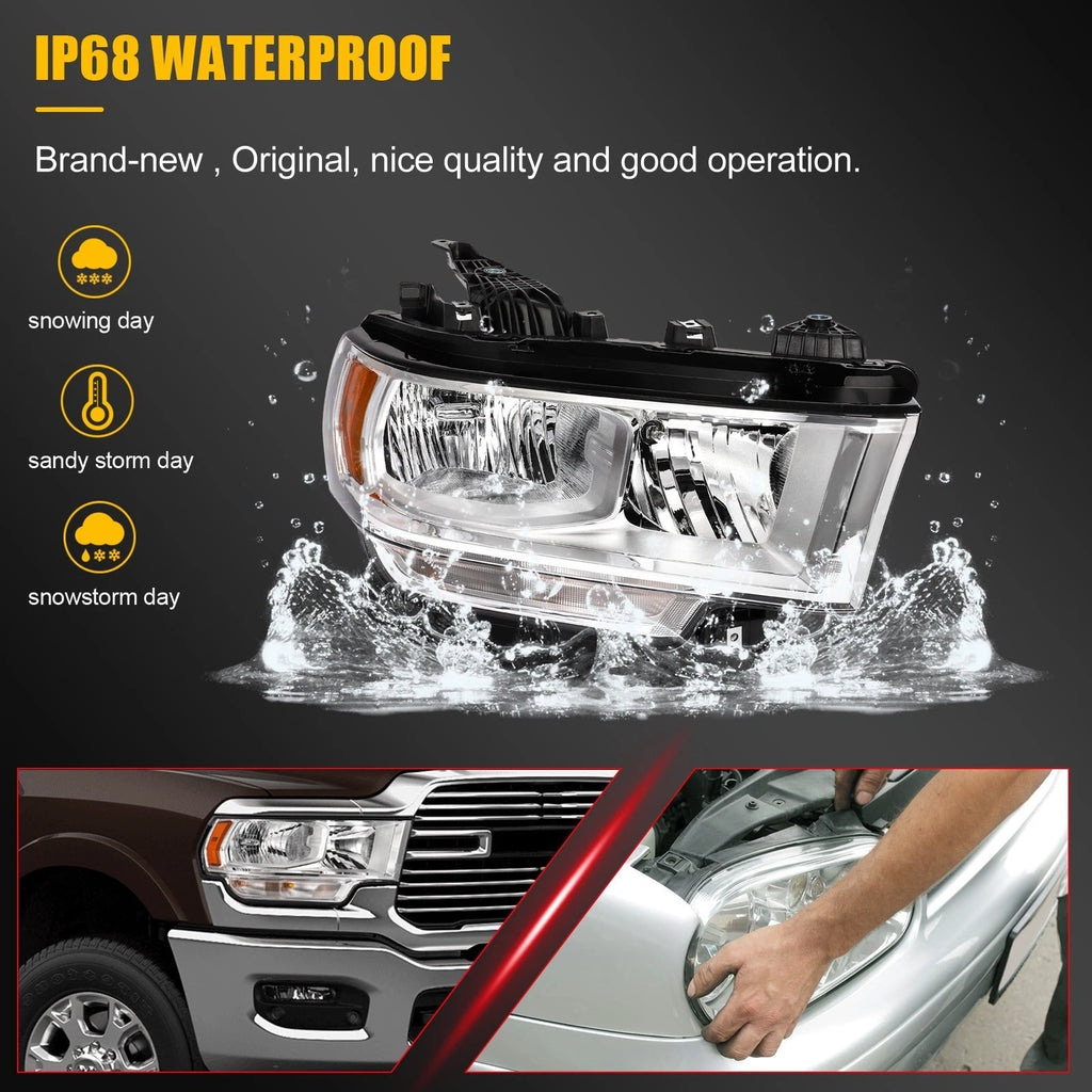 Right Side Chrome Amber Headlight for Ram 2500 3500 (2019–2024)