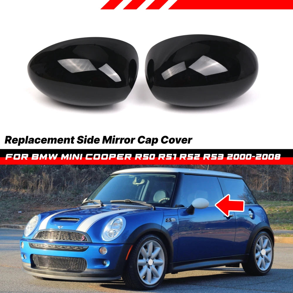 2X Gloss Black Rearview Mirror Cover Cap for Mini Cooper R50 R52 R53