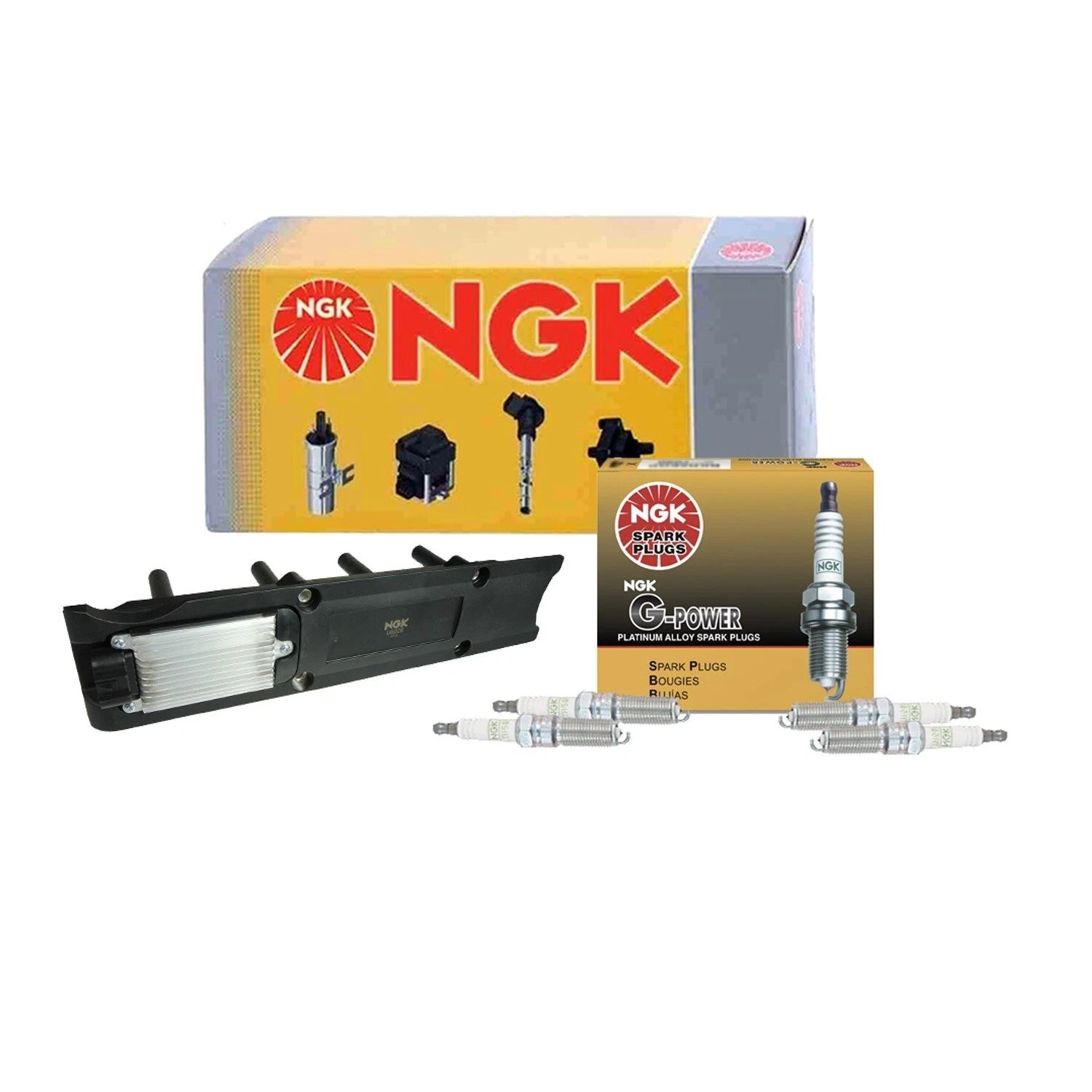 NGK Ignition Coil Assembly & 4 G-Power Spark Plugs for Chevy Saturn L4