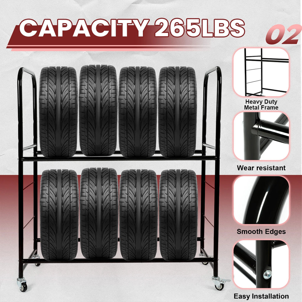 Adjustable Rolling Tire Rack for Garage Storage (Fits Most Vehicles)