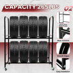 Adjustable Rolling Tire Rack for Garage Storage (Fits Most Vehicles)