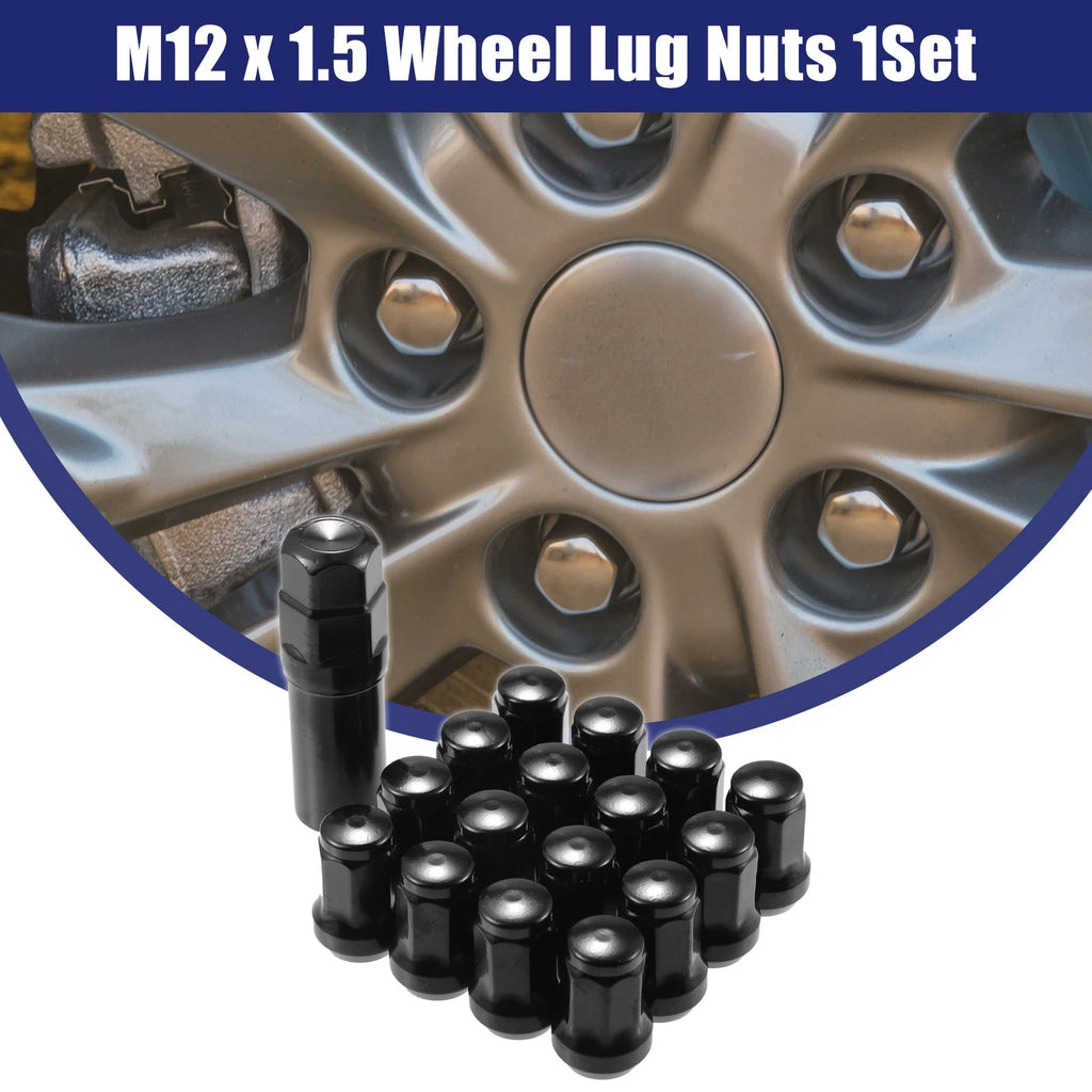Set of 12 M12x1.5 Wheel Hub Lug Nuts for Honda Chevy Nissan Black