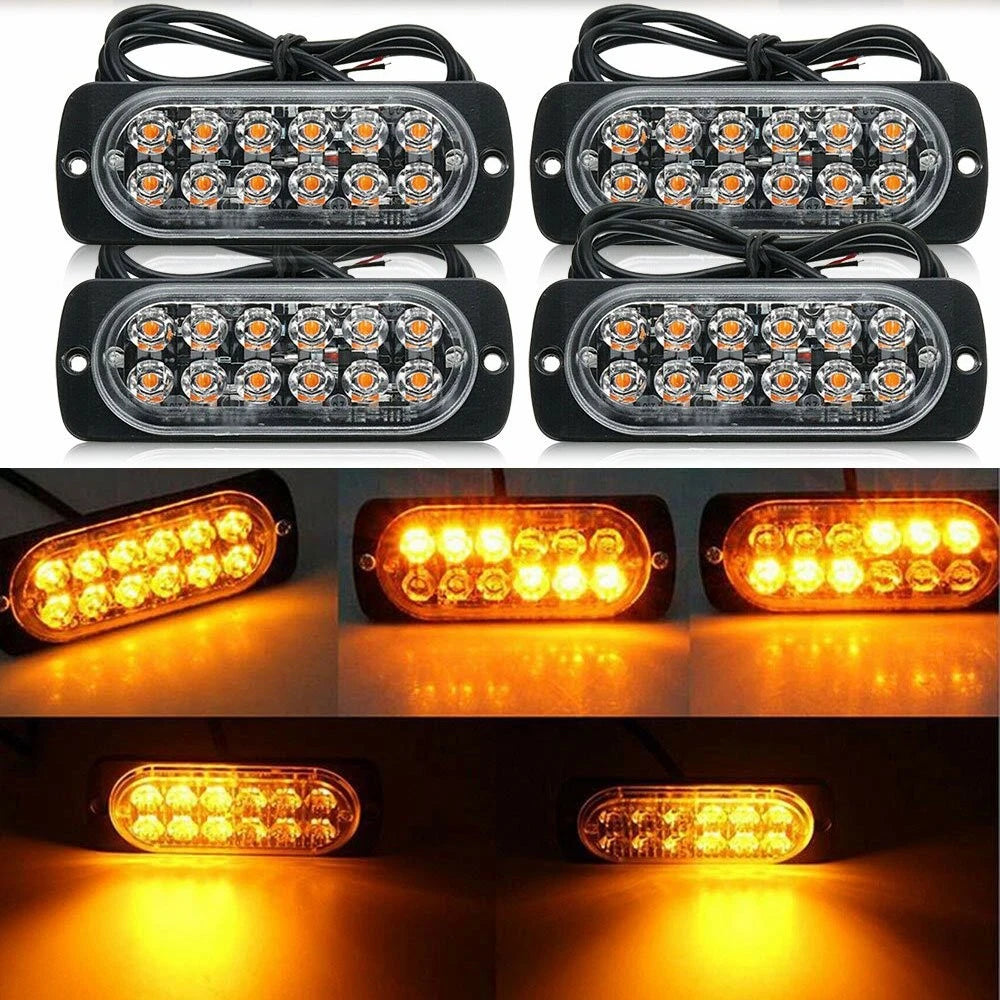 4x 12LED Amber Warning Hazard Beacon Strobe Light Bar for Universal