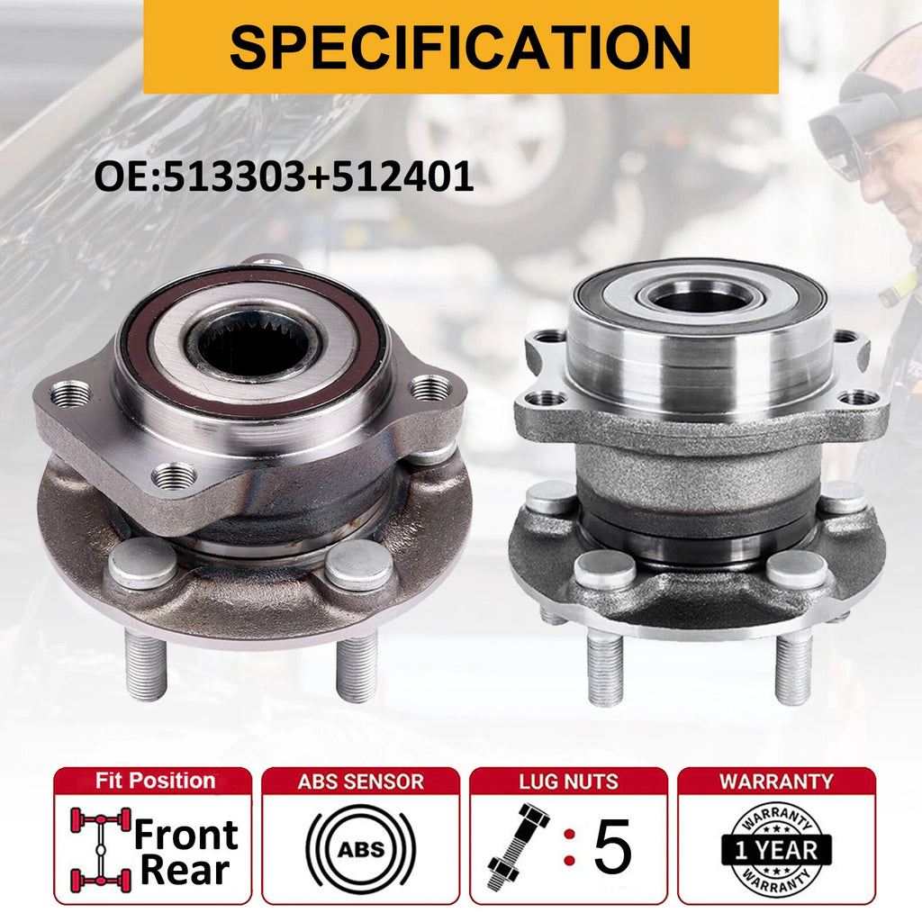 Front and Rear Wheel Hub Bearings Set of 4 for Subaru Forester Impreza WRX (2000–2020)