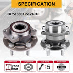 Front and Rear Wheel Hub Bearings Set of 4 for Subaru Forester Impreza WRX (2000–2020)