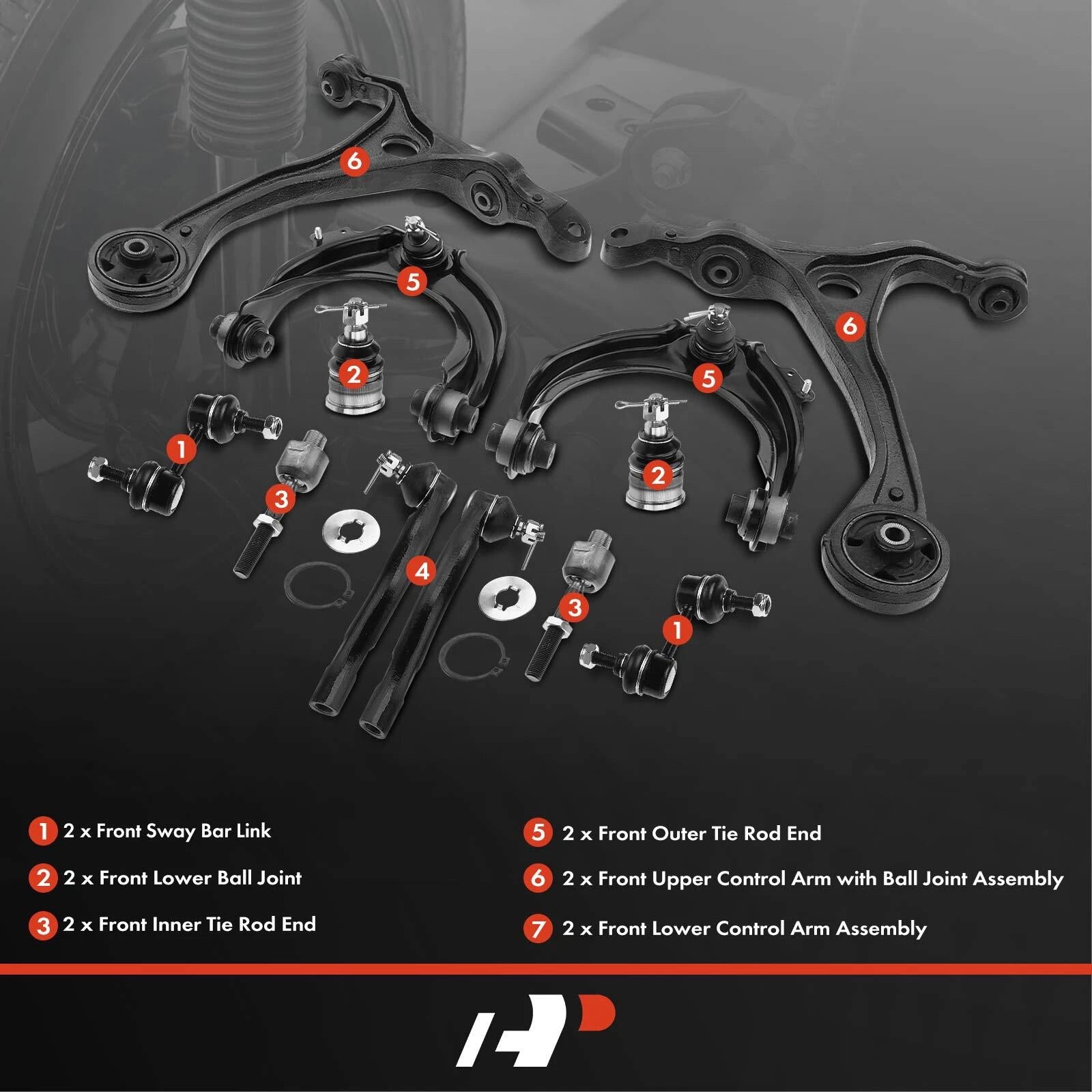 Set of 12 Front Control Arm Ball Joints for Honda Accord (2005–2007)