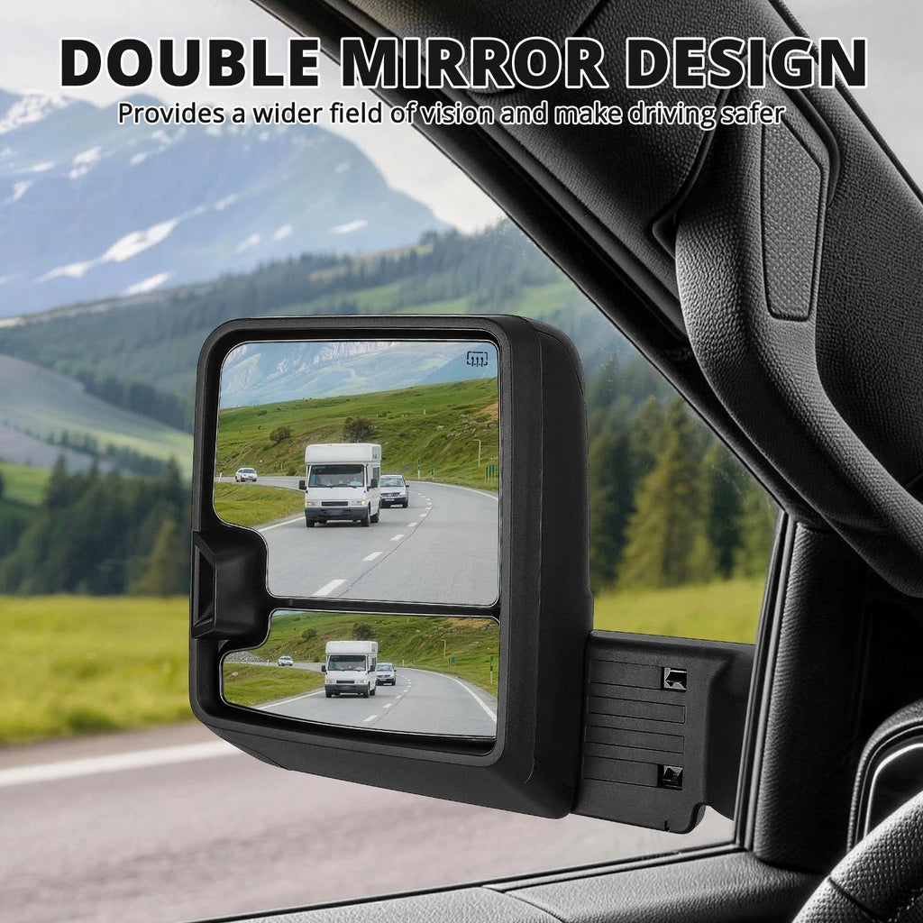 Tow Mirrors for Chevy Silverado 1500 LTD (2019–2025) Black w/o Blind Spot Monitoring