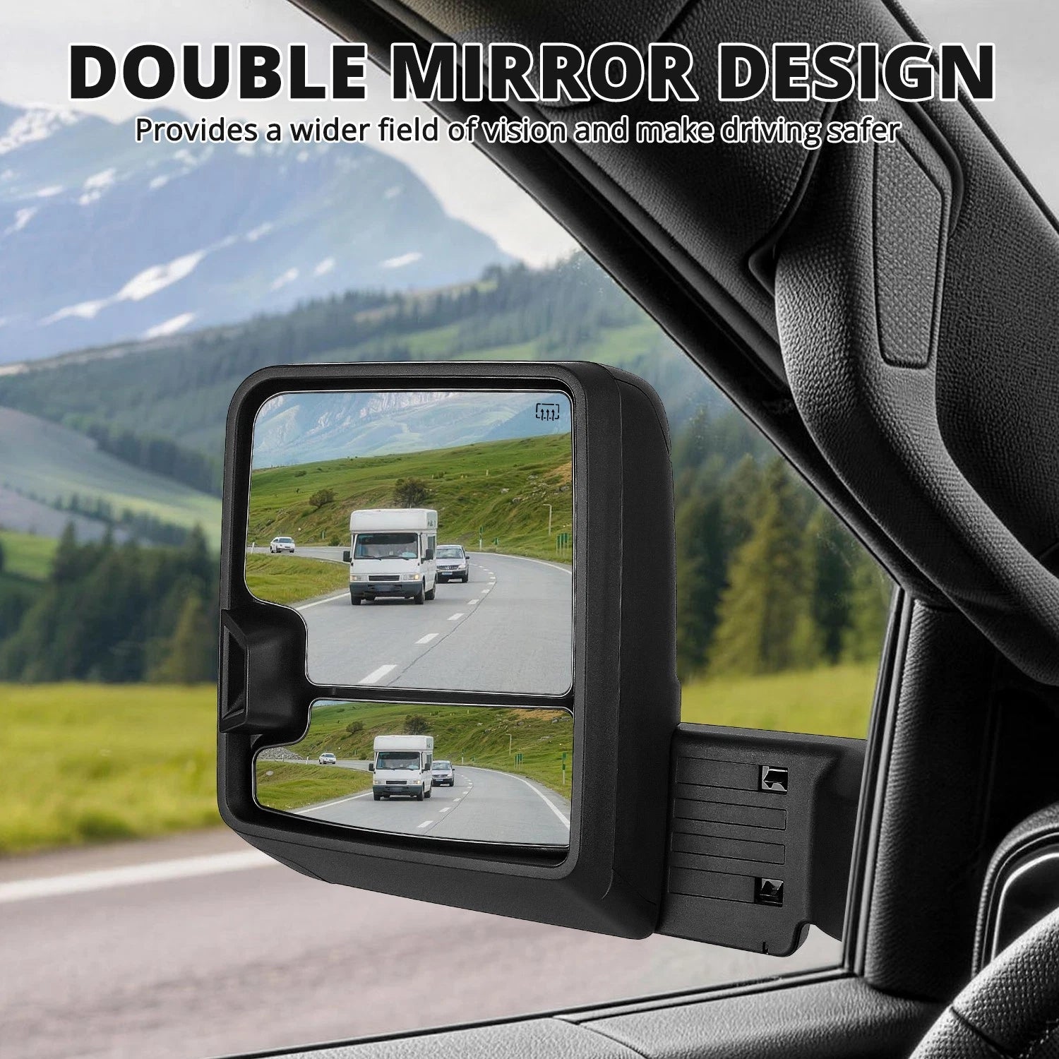 Tow Mirrors for Chevy Silverado 1500 LTD (2019–2025) Black w/o Blind Spot Monitoring