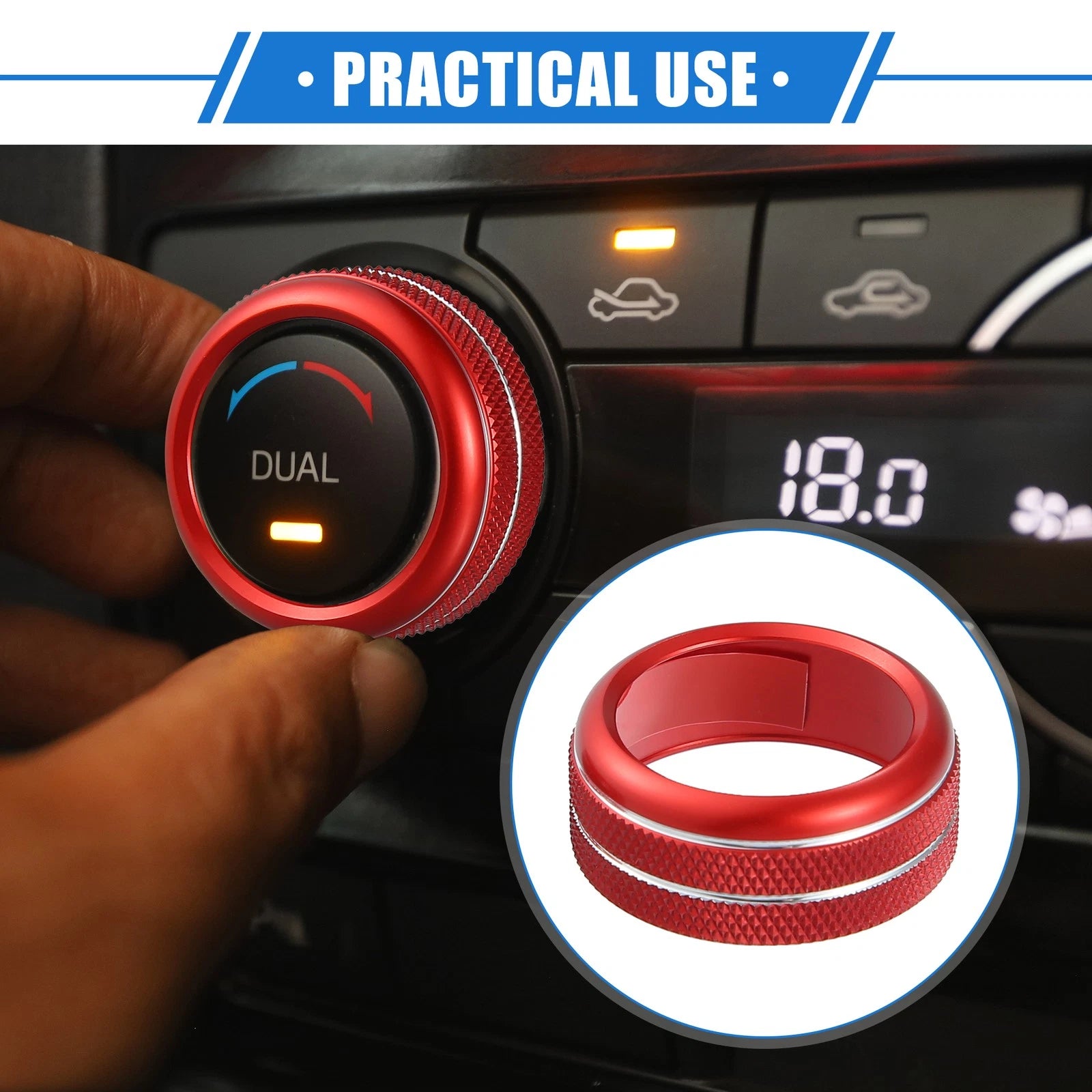3 Pcs AC Climate Control Knob Rings for Chevrolet Corvette C6 (2005–2013) Red