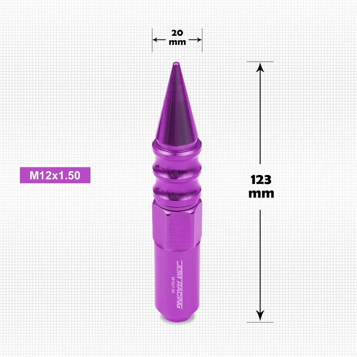 Set of 20 M12X1.5 Purple JDM Spiked Hex Wheel Lug Nuts + 20mm Extension
