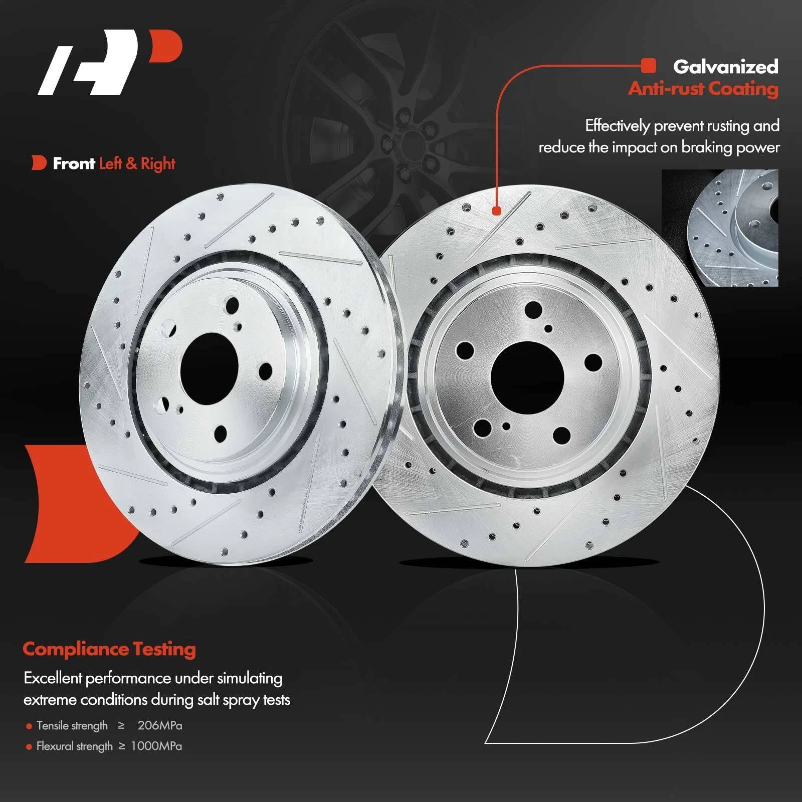 Front Drilled Brake Rotor & Pad+Caliper for Toyota Corolla Matrix (2009-2010)