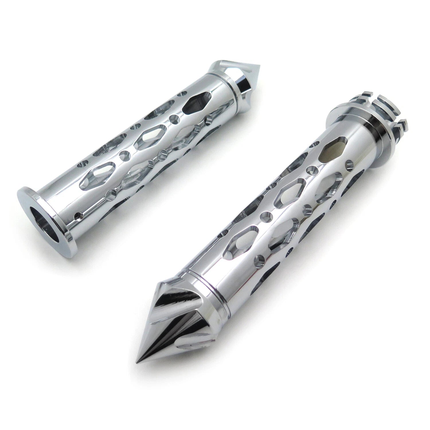 Set of 2 CNC Chrome 7/8" 22mm Spike Bar Ends Grips for Kawasaki Ninja 250 500 ZX6