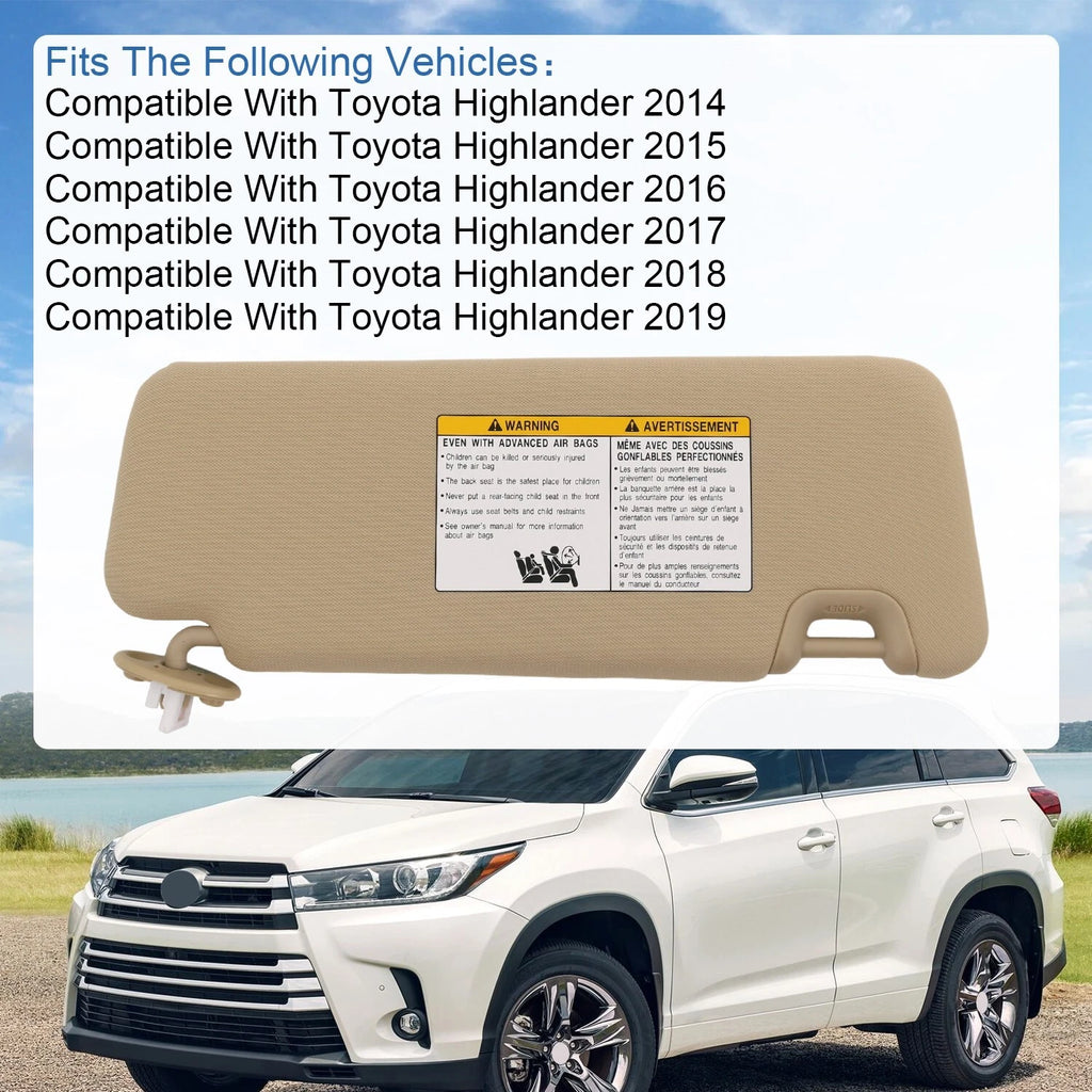 Sun Visor for Toyota Highlander (2014-2019) Left Driver Side Beige