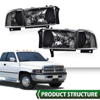 Clear Corner Black Headlights Assembly for Dodge Ram 1500 2500 3500 (1994–2002)