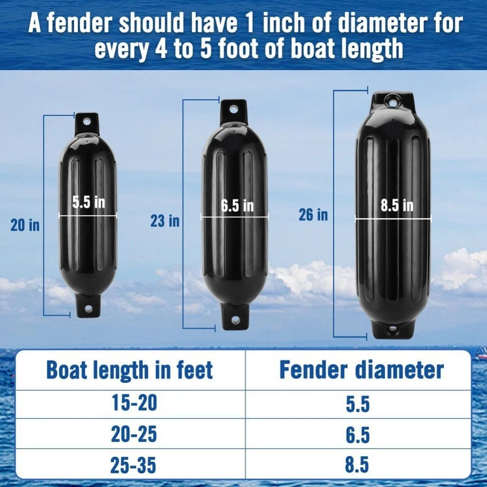24pcs Inflatable Ribbed Black Boat Fenders for Boats (3-7 M Length)