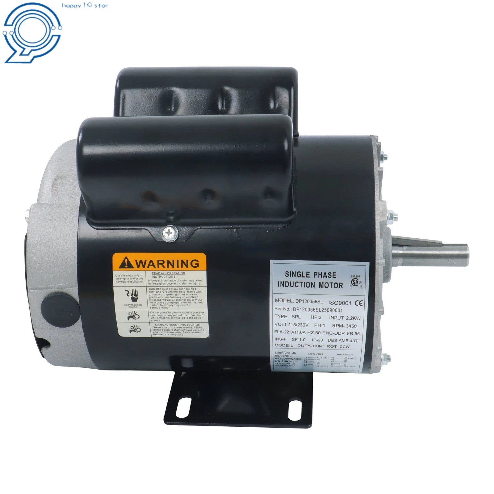 3 HP Electric Motor 56 Frame 115-230V 3450 RPM 5/8"