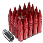 20 PCS M12X1.5 107MM Tall Red Aluminum Spiked Cap Lug Nuts + Adapter