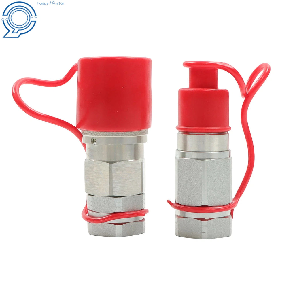 3/4 Inch NPT Flat Face Hydraulic Quick Connect Couplings Set of 2 w/ Caps
