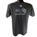 Licensed Ford Racing Team T-Shirt Gray Checkered Flag Emblem Logo (Unisex)