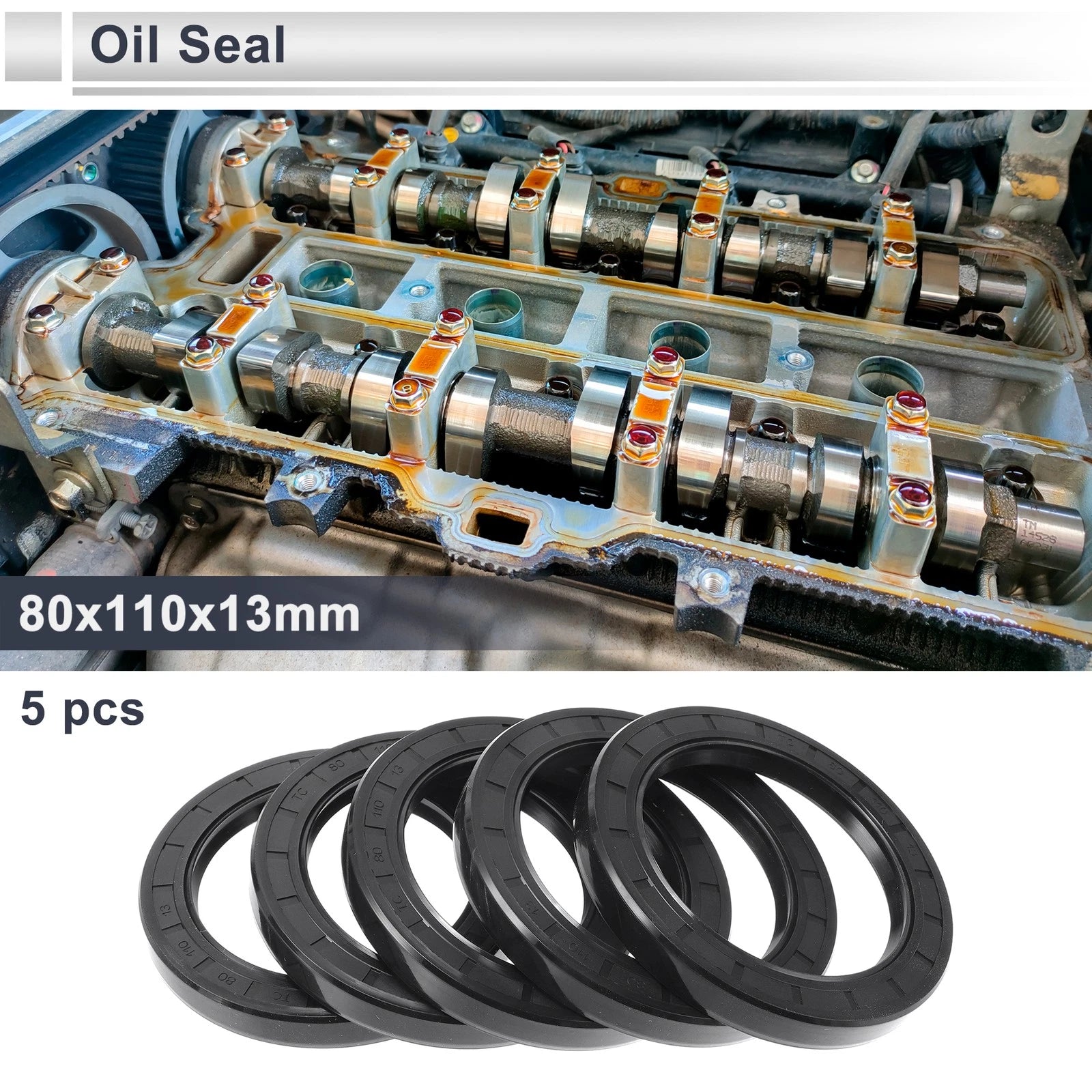 Set of 5 Oil Seal Rotary Shaft Seal for Various Models (80x110x13mm)