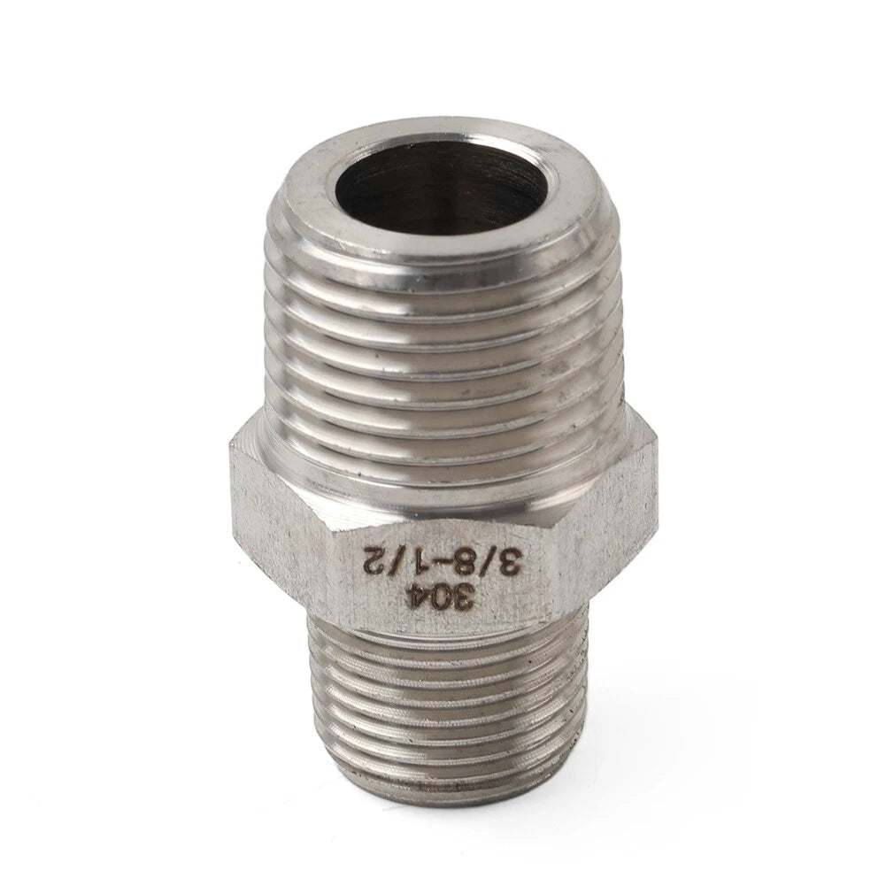 3/8" BSPP Male to 1/2" NPT Male 304 Stainless Hex Nipple Pipe Fitting
