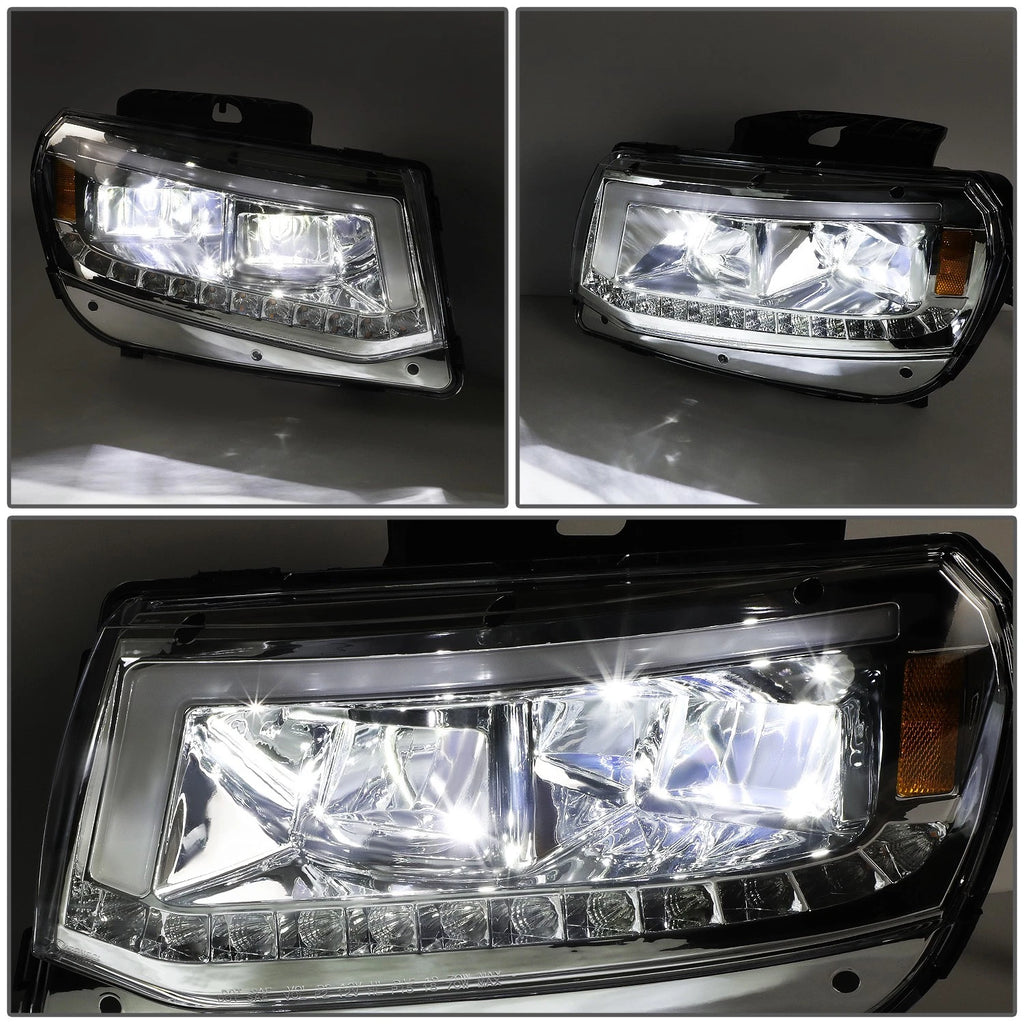 Chrome Housing LED DRL + Sequential Signal Headlight Lamps for Chevy Camaro (2014–2015)