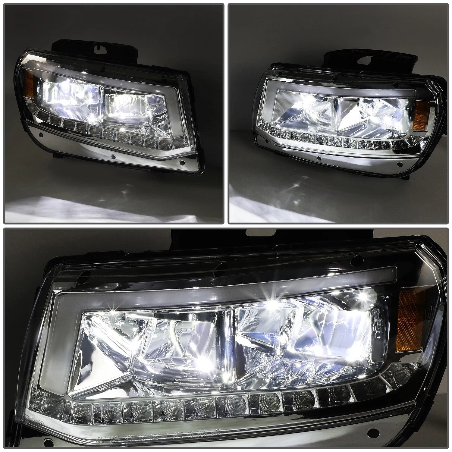 Chrome Housing LED DRL + Sequential Signal Headlight Lamps for Chevy Camaro (2014–2015)