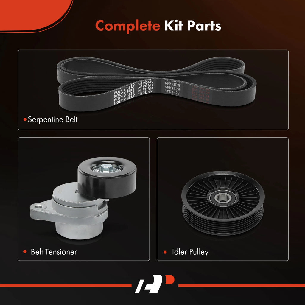 3X Serpentine Belt Drive Component Kit for Chevy Aveo Pontiac L4 (2004–2011)