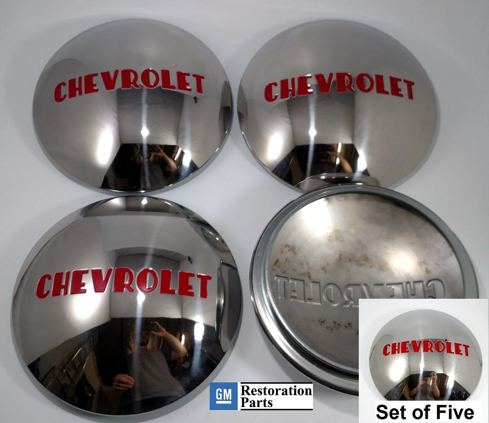Set of 5 Stainless Hubcaps for Chevrolet 1/2 Ton Truck (1947–1953)