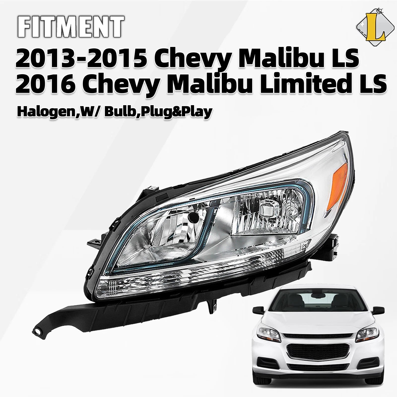 Headlight Halogen Left Driver Side for Chevy Malibu LS (2013–2016)